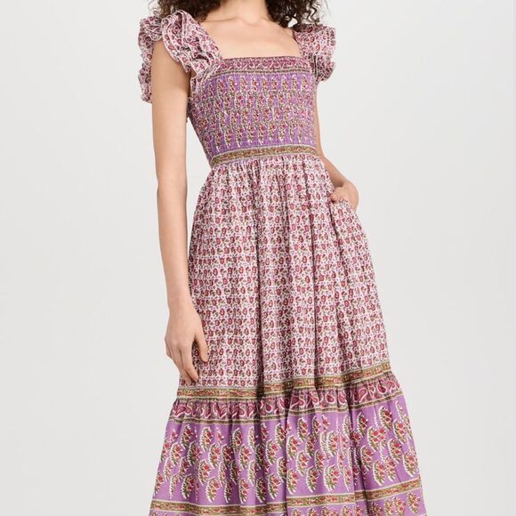 Mille Plus Olympic Heirloom Midi Dress mini floral Ruffle Cotton smocked Size XL - Picture 11 of 13